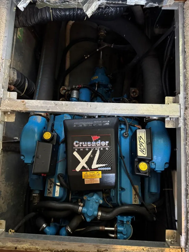 Slide: The Image of Engine compartment of a 1994 Carver 350 Aft Cabin with Crusader XL engine. - 35