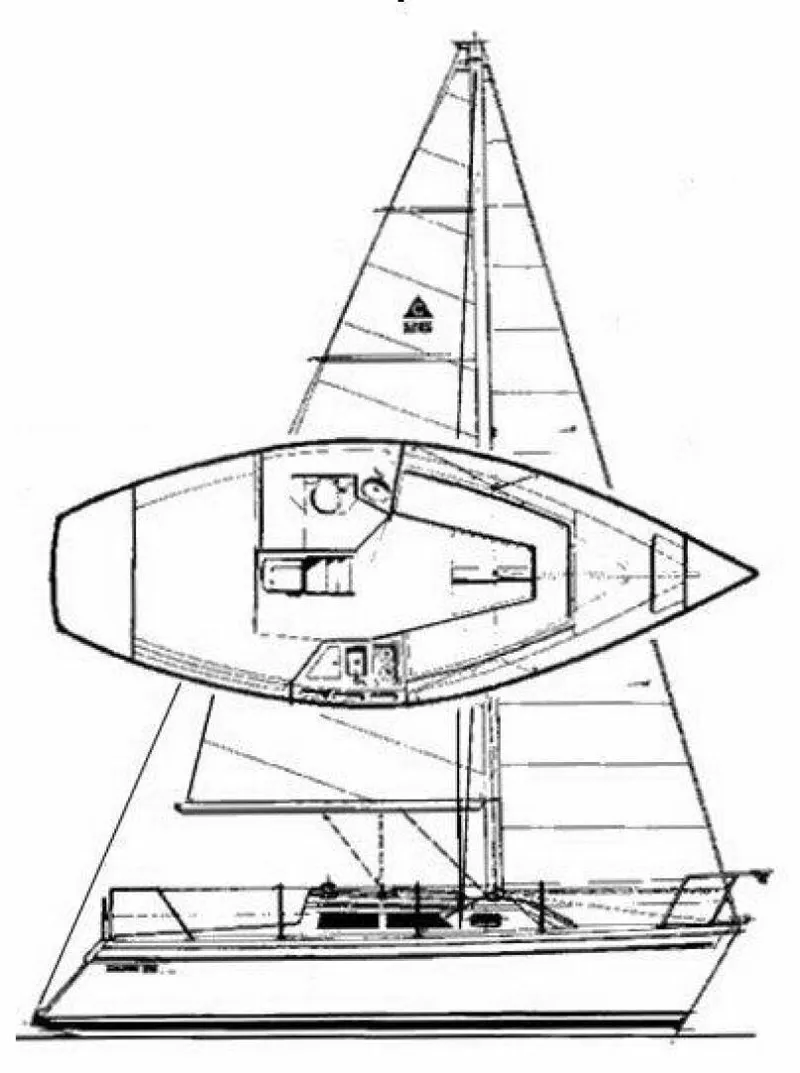 Slide: The Image of Blueprint of 1990 Catalina Capri 26 Wing Keel sailboat, showcasing interior layout and sail design. - 9