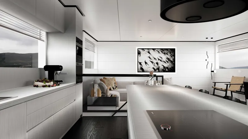 Slide: The Image of Luxurious modern kitchen interior on a 2027 Tufan and Brothers Mako Shark yacht. - 19
