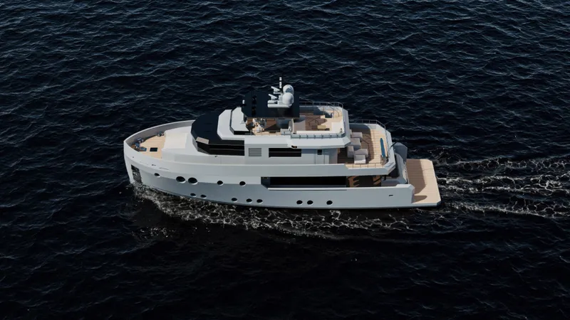 Slide: The Image of Custom 2027 Tufan and Brothers Mako Shark yacht cruising on open sea. - 30