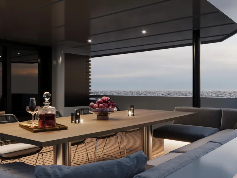 Slide: The Image of Luxurious yacht deck with dining area, featuring elegant table setting and ocean view. - 5