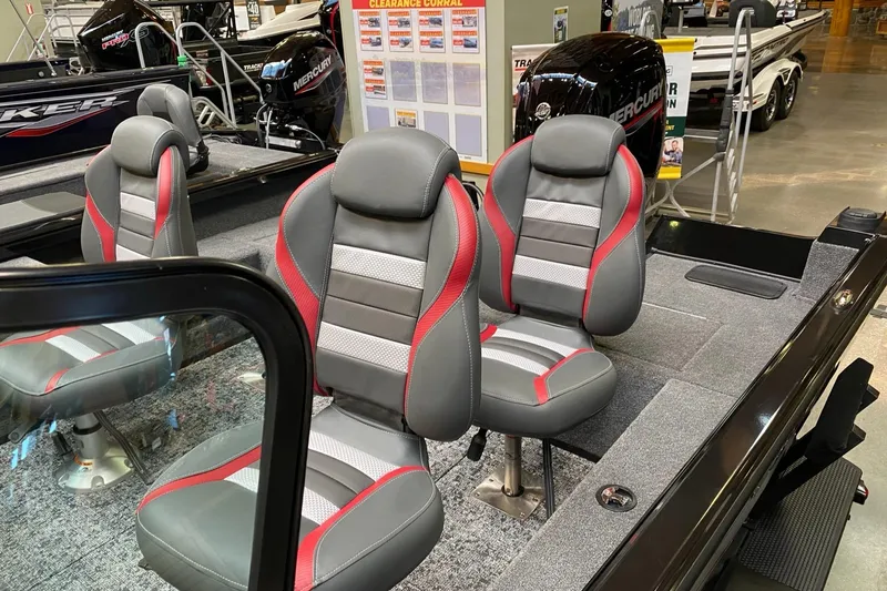 Slide: The Image of 2025 Ranger VS1682SC Angler boat interior with stylish seating and modern design. - 2