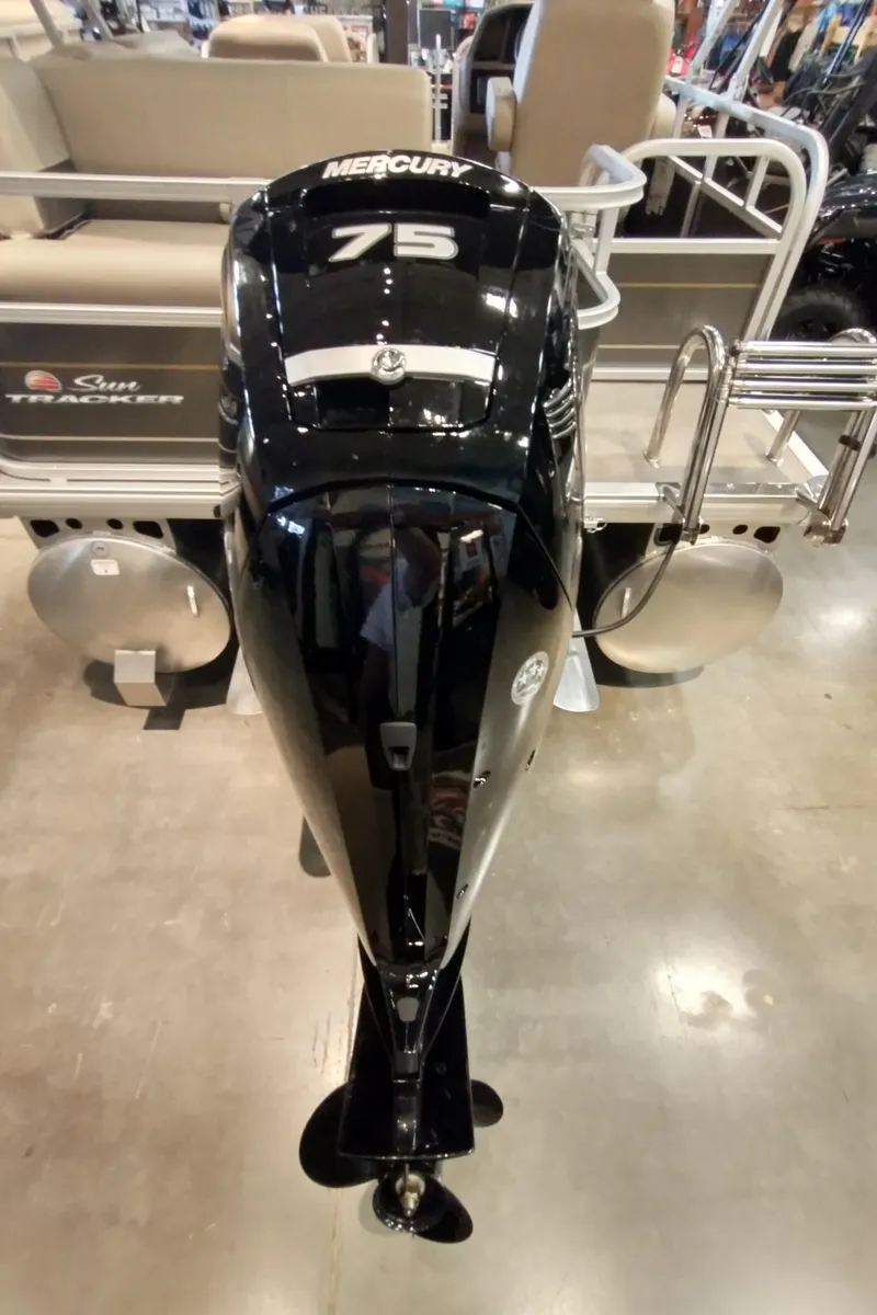 Slide: The Image of 2025 Sun Tracker Party Barge 18 DLX with Mercury 75 outboard motor. - 19