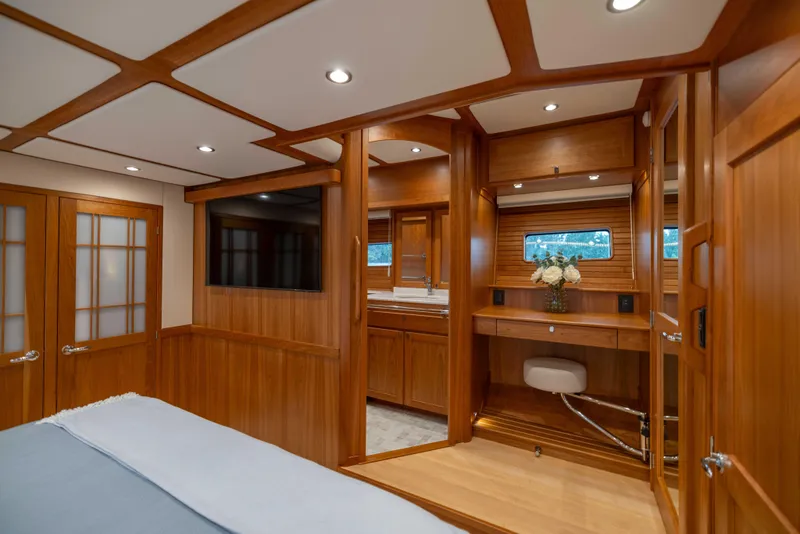 Slide: The Image of Luxurious interior of 2026 Sabre 58 Salon Express yacht with wood paneling and modern amenities. - 18