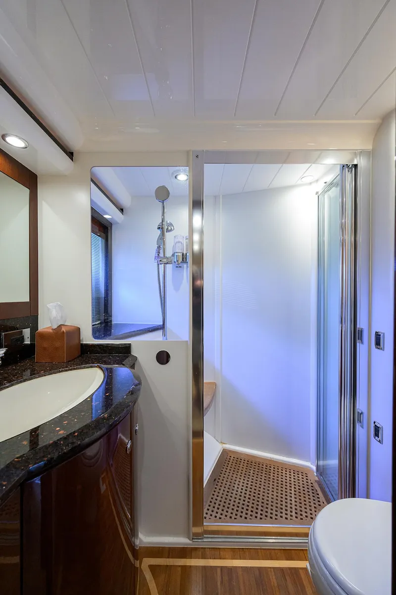 Slide: The Image of Luxurious bathroom in 2006 Viking Princess Sport Cruisers yacht with modern fixtures and elegant design. - 42