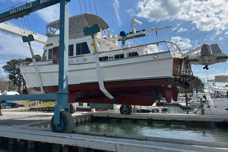 Slide: The Image of 1997 Grand Banks 49 Classic yacht lifted at Deltaville boatyard. - 6