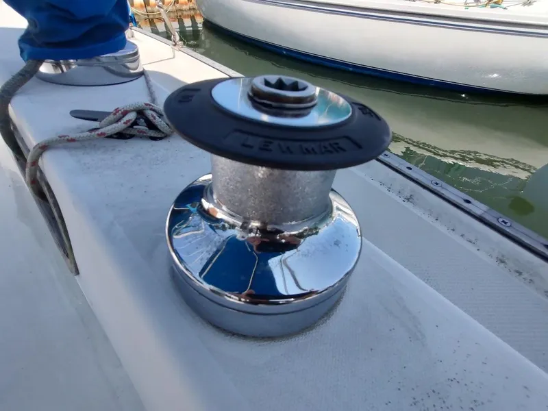 Slide: The Image of Close-up of a winch on a 1987 Catalina C-34 sailboat deck. - 23