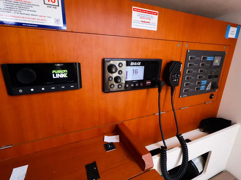 Slide: The Image of Control panel of a 2020 J Boats J/99, featuring navigation and communication equipment. - 21