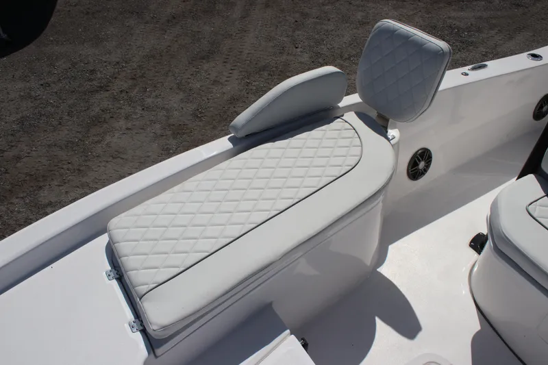 Slide: The Image of 2025 Sea Fox 251 Bay Fox boat with white quilted seating. - 20