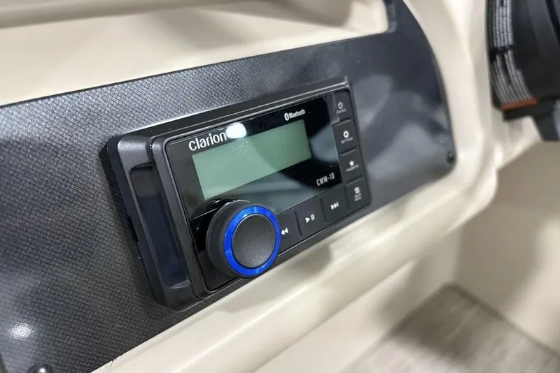 Slide: The Image of Clarion Bluetooth stereo system in 2025 Godfrey Xperience 2286 SBX Sport Tube boat. - 14