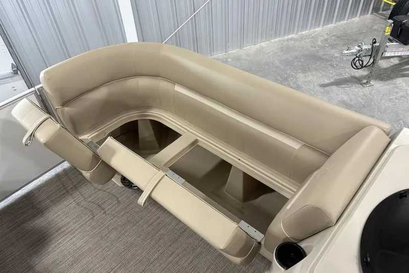 Slide: The Image of Luxurious seating on 2025 Godfrey Xperience 2286 SBX Sport Tube boat, beige upholstery. - 4