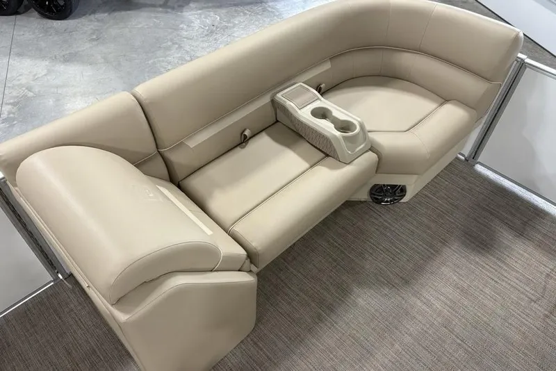Slide: The Image of Beige seating on 2025 Godfrey Xperience 2286 SBX Sport Tube, featuring cup holders. - 7