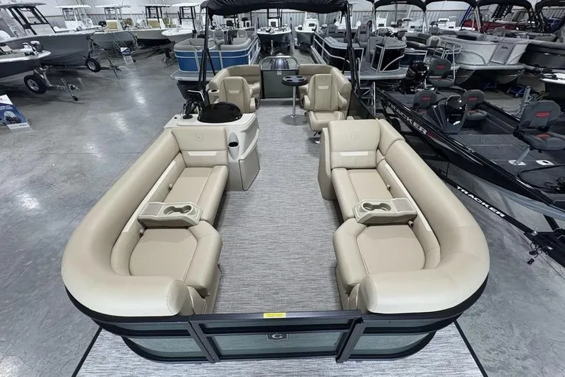 Slide: The Image of 2025 Godfrey Xperience 2286 SBX pontoon boat with beige seating and iMPACT Center Tube Package. - 22