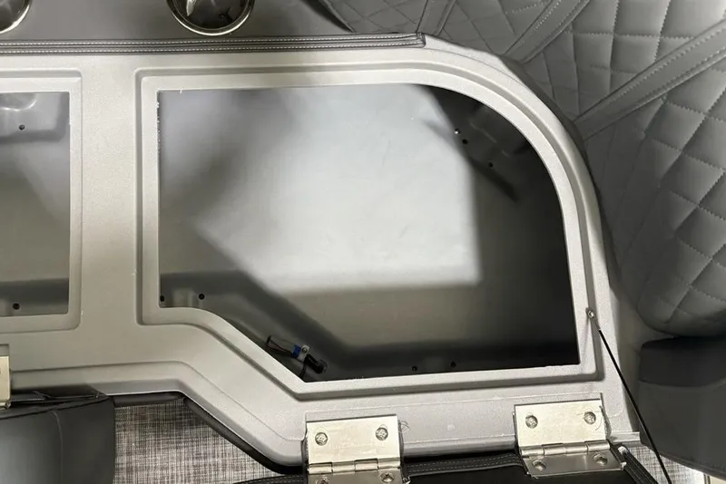 Slide: The Image of Interior view of 2025 Godfrey Sweetwater 2286 SFL boat, featuring quilted upholstery and storage compartment. - 6