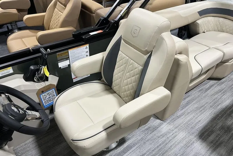 Slide: The Image of Luxurious seating in 2025 Godfrey Sweetwater 2286 SB pontoon boat, featuring premium upholstery. - 7