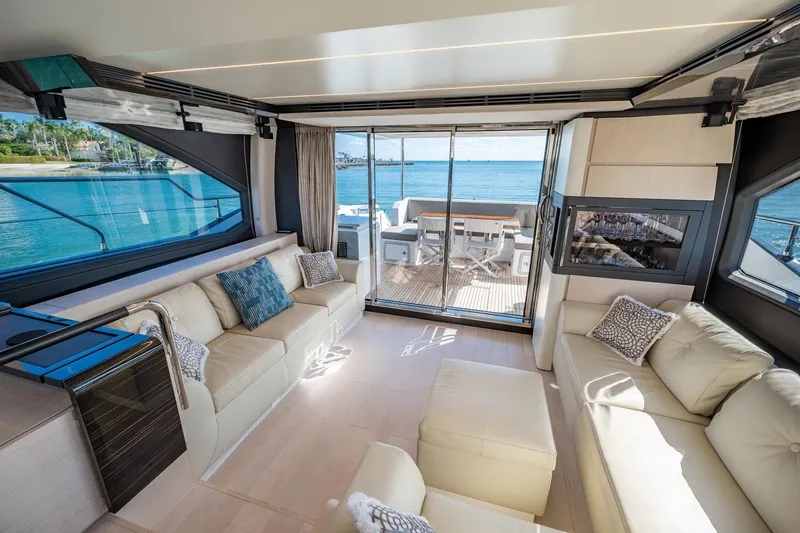 Slide: The Image of Luxurious interior of 2017 Azimut 66 yacht with ocean view and elegant seating. - 5