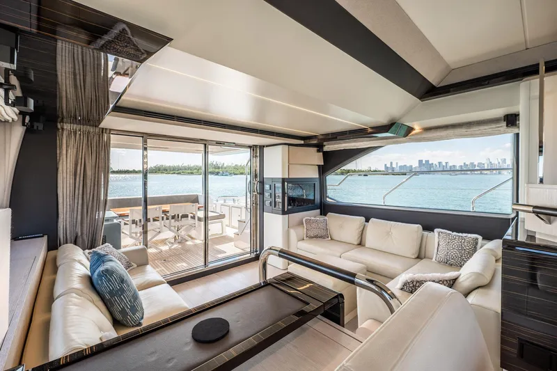 Slide: The Image of Luxurious interior of 2017 Azimut 66 yacht with elegant seating and ocean view. - 8