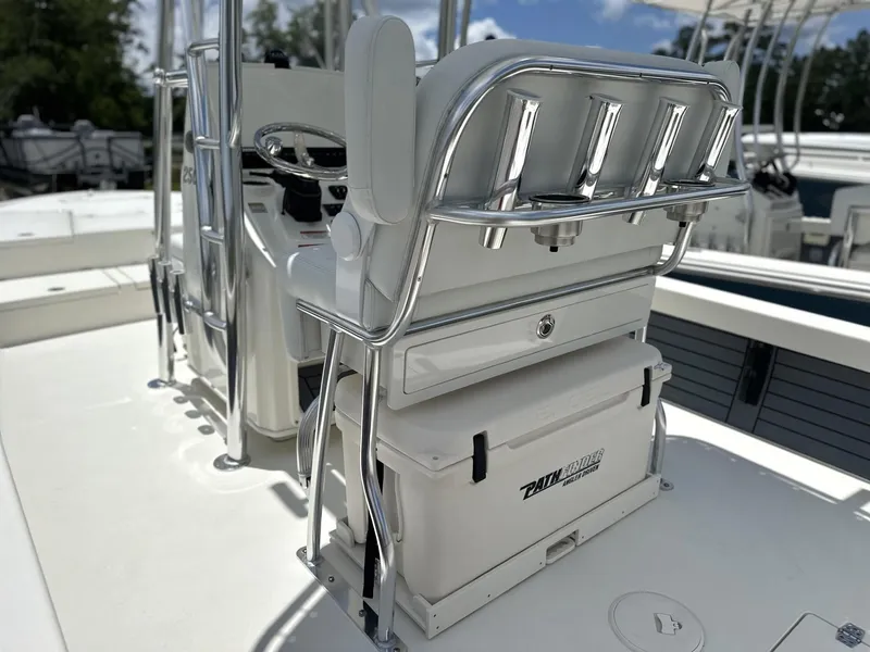 Slide: The Image of 2025 Pathfinder 2500 Hybrid boat interior with seating and storage features. - 10