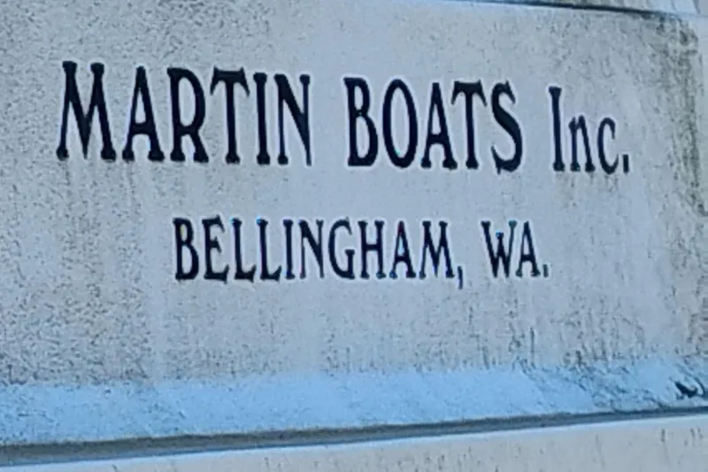 Slide: The Image of Martin Boats Inc. sign in Bellingham, WA, on a 1996 Martin Trunk Cabin. - 2
