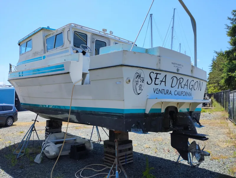 Slide: The Image of 1996 Martin Trunk Cabin boat "Sea Dragon" on dry dock in Ventura, California. - 36