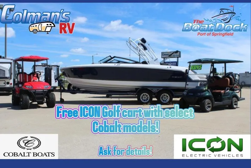 Slide: The Image of Rear view of 2026 Cobalt R4 boat in a parking lot with RVs. - 3
