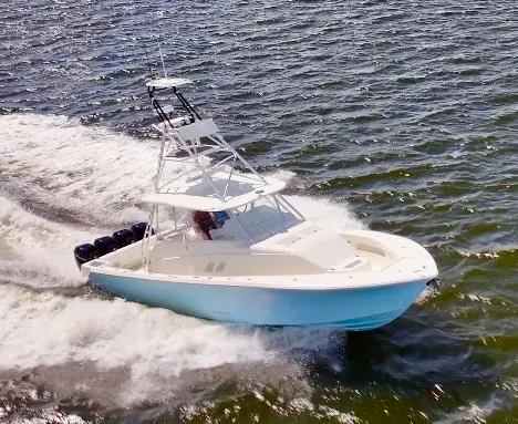 Slide: The Image of 2016 SeaVee 430 Fish Around boat cruising on open water. - 3