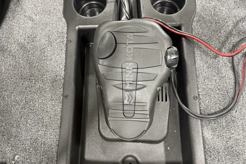 Slide: The Image of Foot pedal control in 2025 Tracker Pro Team™ 190 boat, featuring Minn Kota branding. - 2