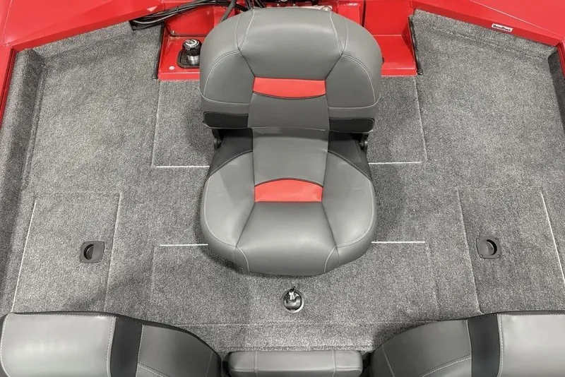 Slide: The Image of 2025 Tracker Pro Team™ 190 boat interior with gray and red seating. - 22