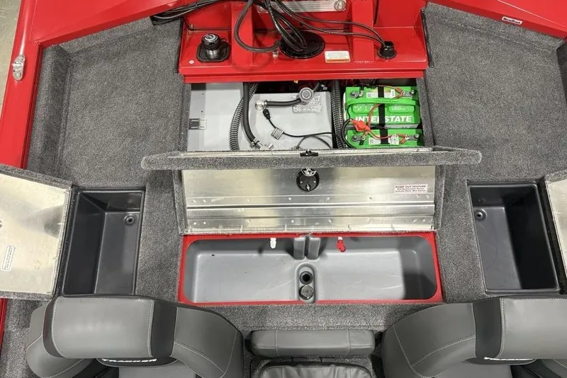 Slide: The Image of 2025 Tracker Pro Team™ 190 boat interior with battery compartment and storage areas. - 25