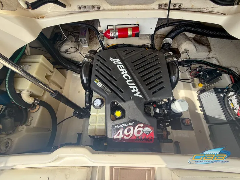 Slide: The Image of Engine compartment of a 2008 Sea Ray 270 SLX with Mercury MerCruiser 496 MAG engine. - 23