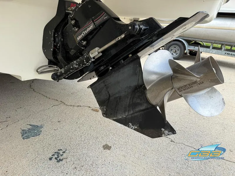 Slide: The Image of 2008 Sea Ray 270 SLX boat propeller and drive system on a trailer. - 9