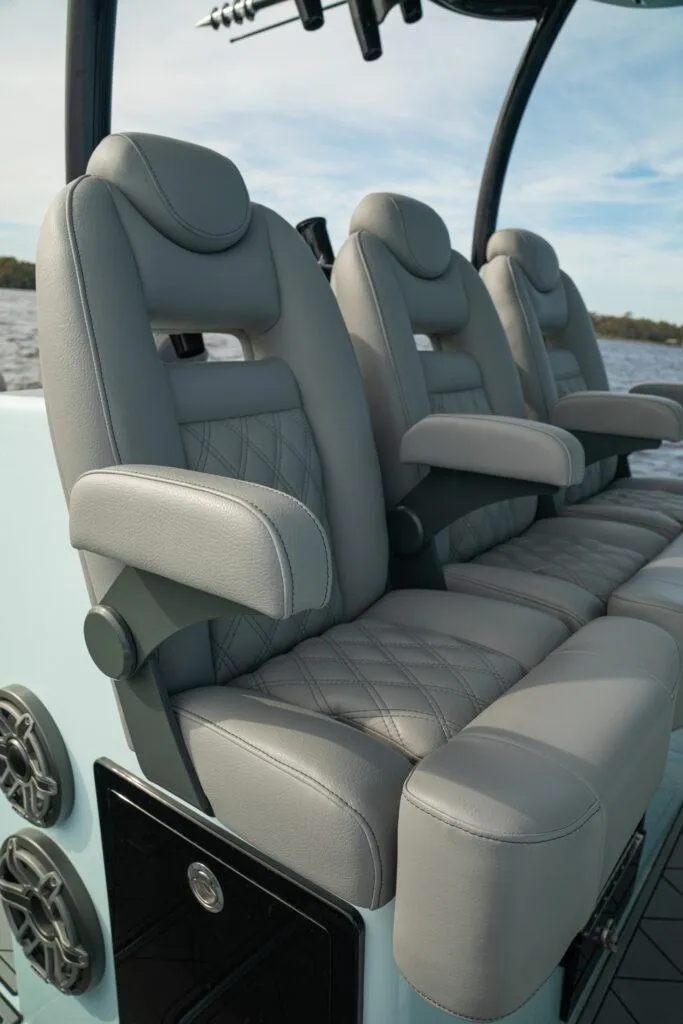Slide: The Image of 2026 Front Runner 39 Center Console boat with luxurious seating and modern design. - 47