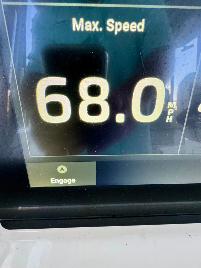 Slide: The Image of Display showing max speed of 68 MPH on 2022 Invincible 46 Catamaran. - 6