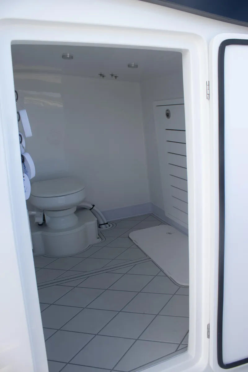 Slide: The Image of 2026 Front Runner 43 Catamaran bathroom interior with modern fixtures and tiled flooring. - 28