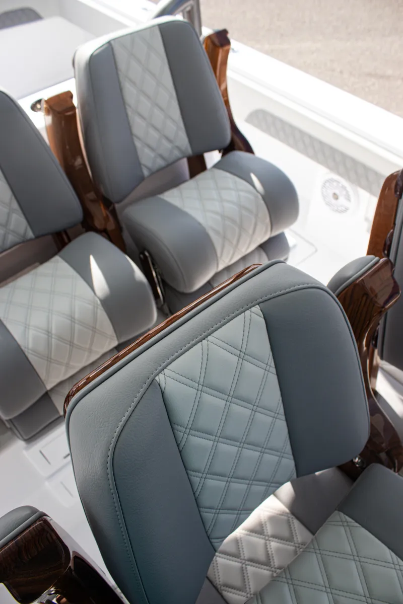 Slide: The Image of Luxurious seating on 2026 Front Runner 43 Catamaran with diamond-stitched upholstery. - 33