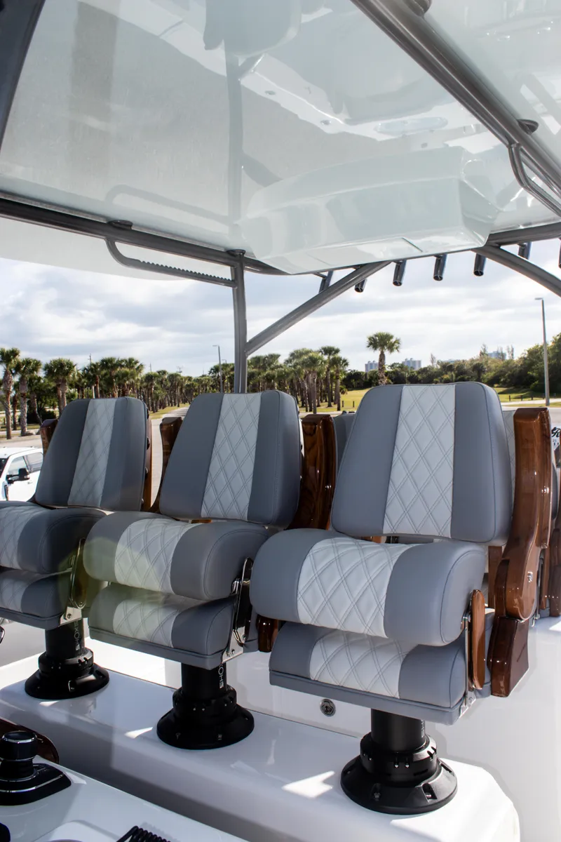 Slide: The Image of Luxury seating on 2026 Front Runner 43 Catamaran, featuring elegant design and comfort. - 9