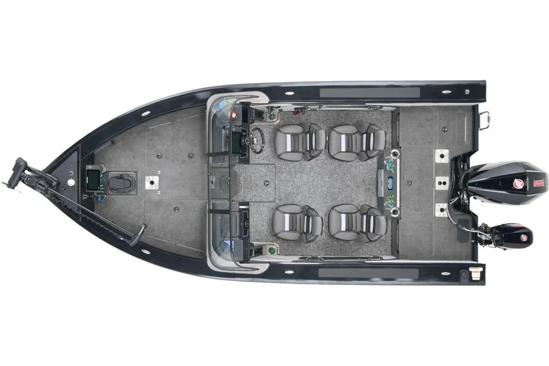 Slide: The Image of 2025 Ranger VX1888 WT boat dashboard with steering wheel and Lowrance display. - 4