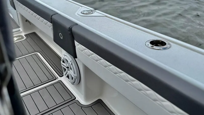 Slide: The Image of Fountain 43NX 2020 boat interior with speaker and sleek design details. - 32
