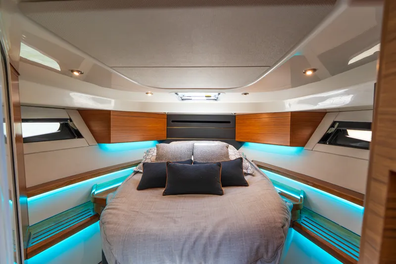 Slide: The Image of Luxurious cabin of the 2026 Boston Whaler 405 Conquest with stylish interior. - 34