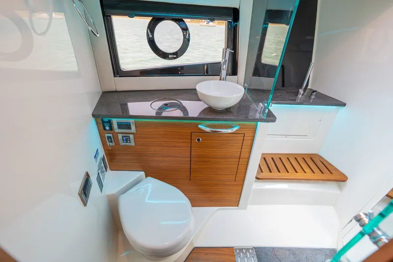 Slide: The Image of Luxurious bathroom of the 2026 Boston Whaler 405 Conquest yacht. - 37