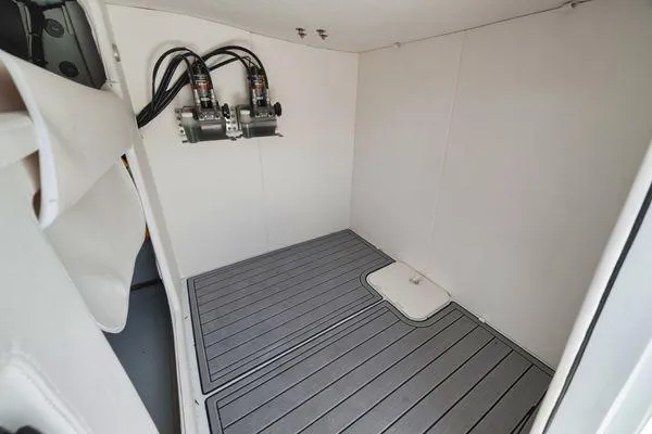 Slide: The Image of Interior of 2026 Front Runner 37 Cat boat with sleek flooring and equipment. - 12