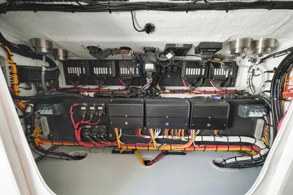 Slide: The Image of Electrical system of 2026 Front Runner 37 Cat boat, showcasing wiring and components. - 13