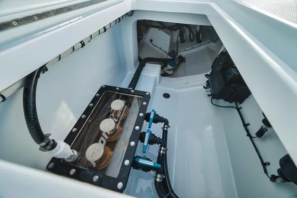 Slide: The Image of Interior view of 2026 Front Runner 37 Cat boat's engine compartment. - 14
