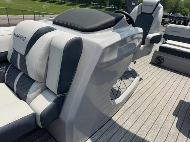 Slide: The Image of 2025 Harris Grand Mariner 250 boat interior with sleek seating and modern design. - 12