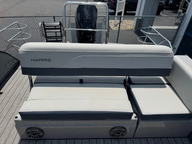 Slide: The Image of 2025 Harris Grand Mariner 250 boat seating area with sleek design and modern features. - 9