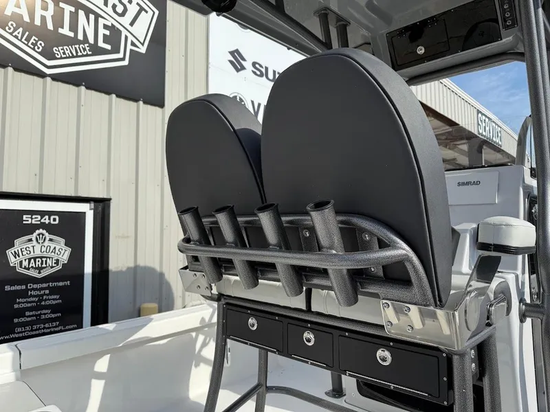Slide: The Image of 2025 Sea Pro 230 Bay boat seating with rod holders at West Coast Marine. - 6