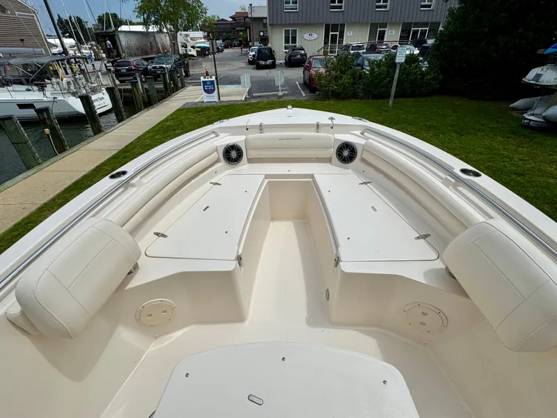 Slide: The Image of 2025 Grady-White Fisherman 216 boat interior with spacious seating and storage. - 9