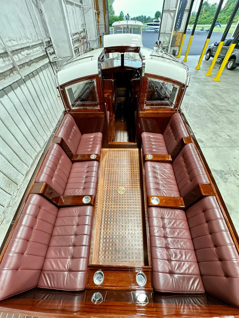 Slide: The Image of Luxurious 2015 Van Dam 35 boat interior with elegant leather seating and polished wood finish. - 8