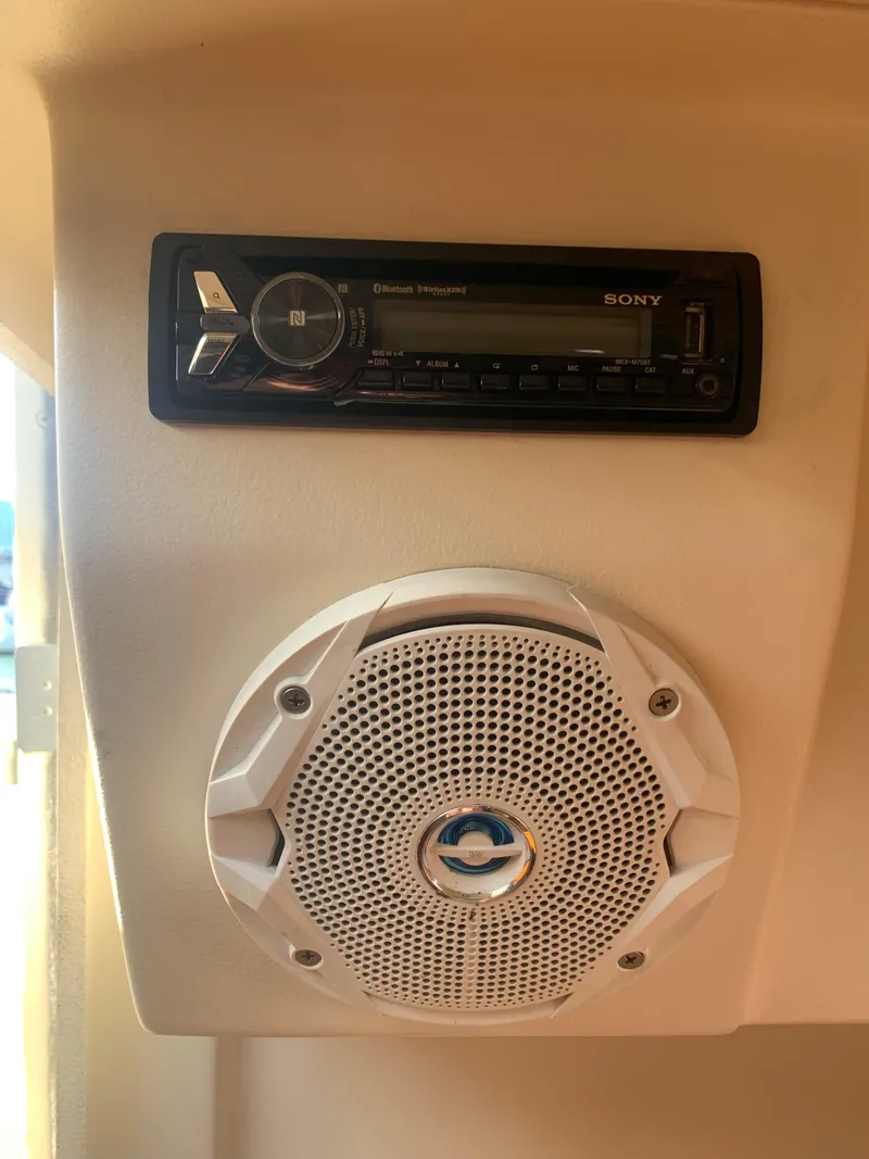 Slide: The Image of 2004 Mainship Pilot 30-II Sedan boat stereo system with Sony radio and speaker. - 11