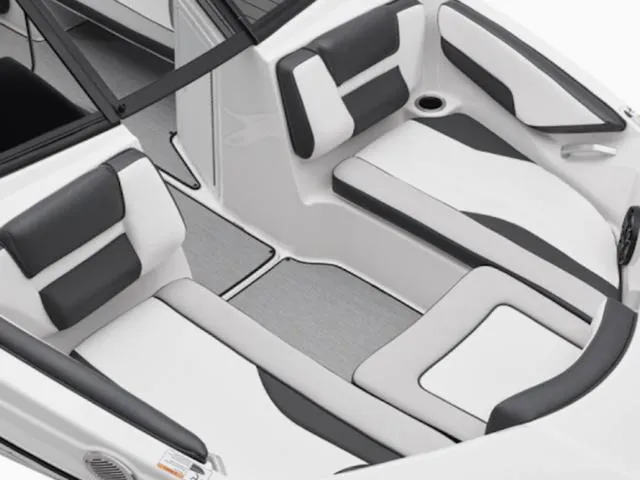 Slide: The Image of 2025 Yamaha Boats AR195 interior with sleek white and black seating design. - 9